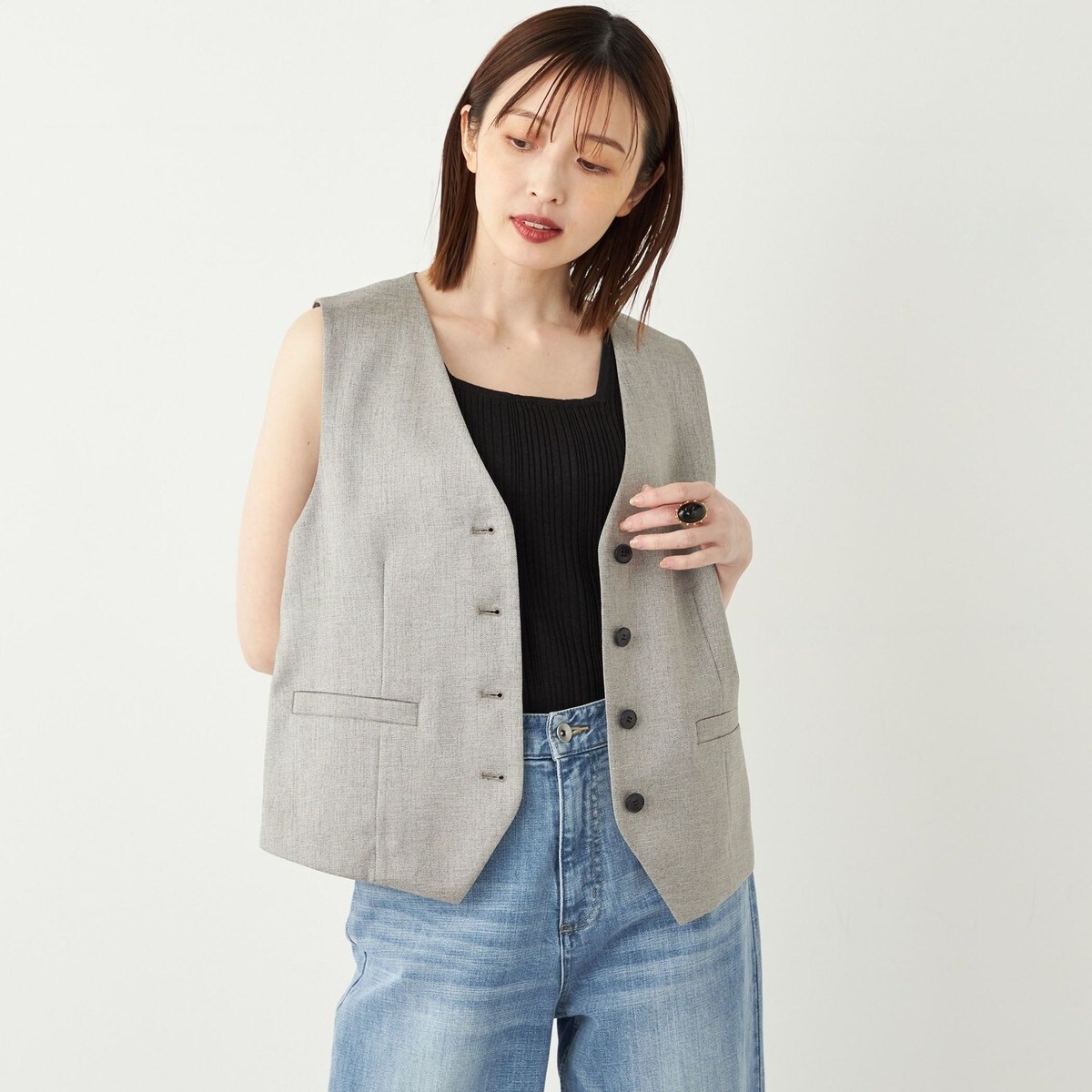 シップス SHIPS ベスト ニット ノースリーブ ベージュ