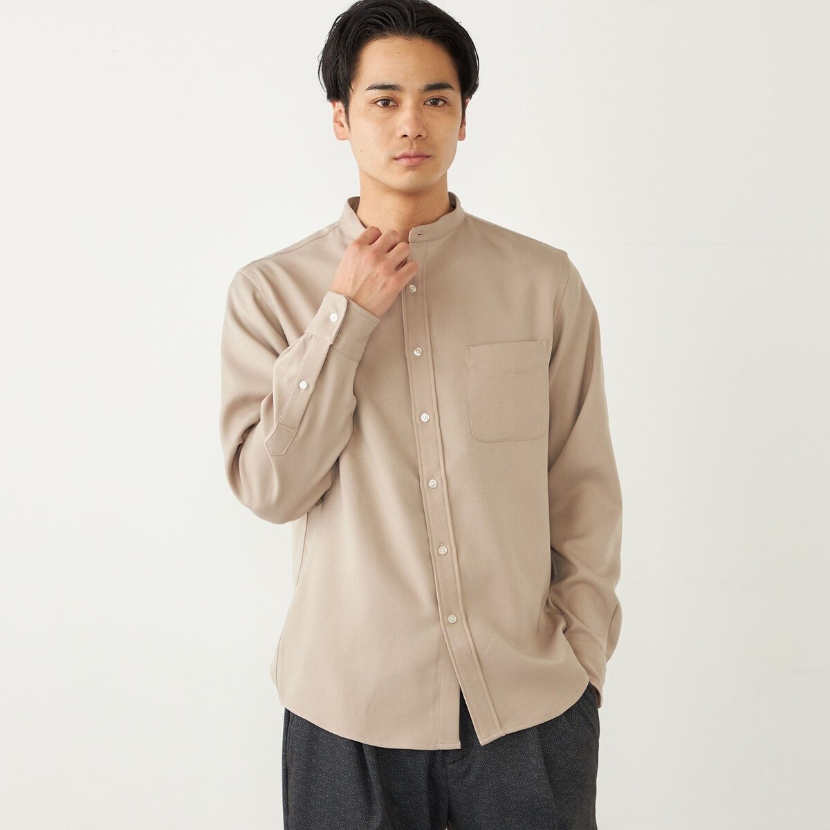 SHIPS Colors:〈洗濯機可能〉ウールライク バンドカラー シャツ