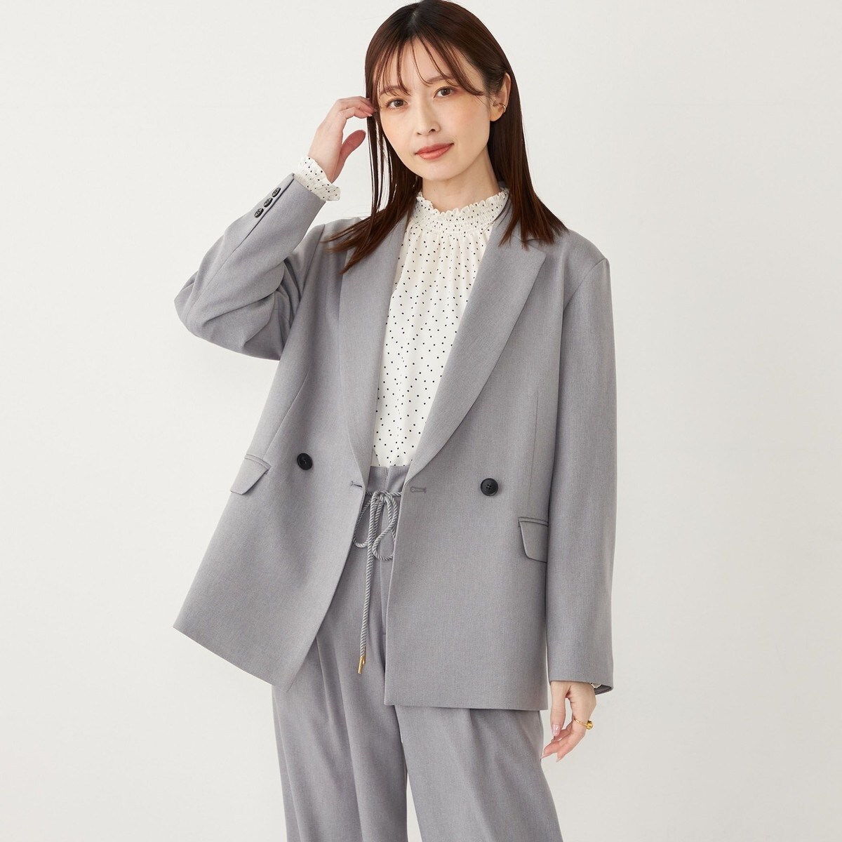 シップスマスト　Shipsmast　ショートジャケット・ダブル　M　シルバー SHIPS Colors:ウールライク ダブルボタン ジャケット | シップス