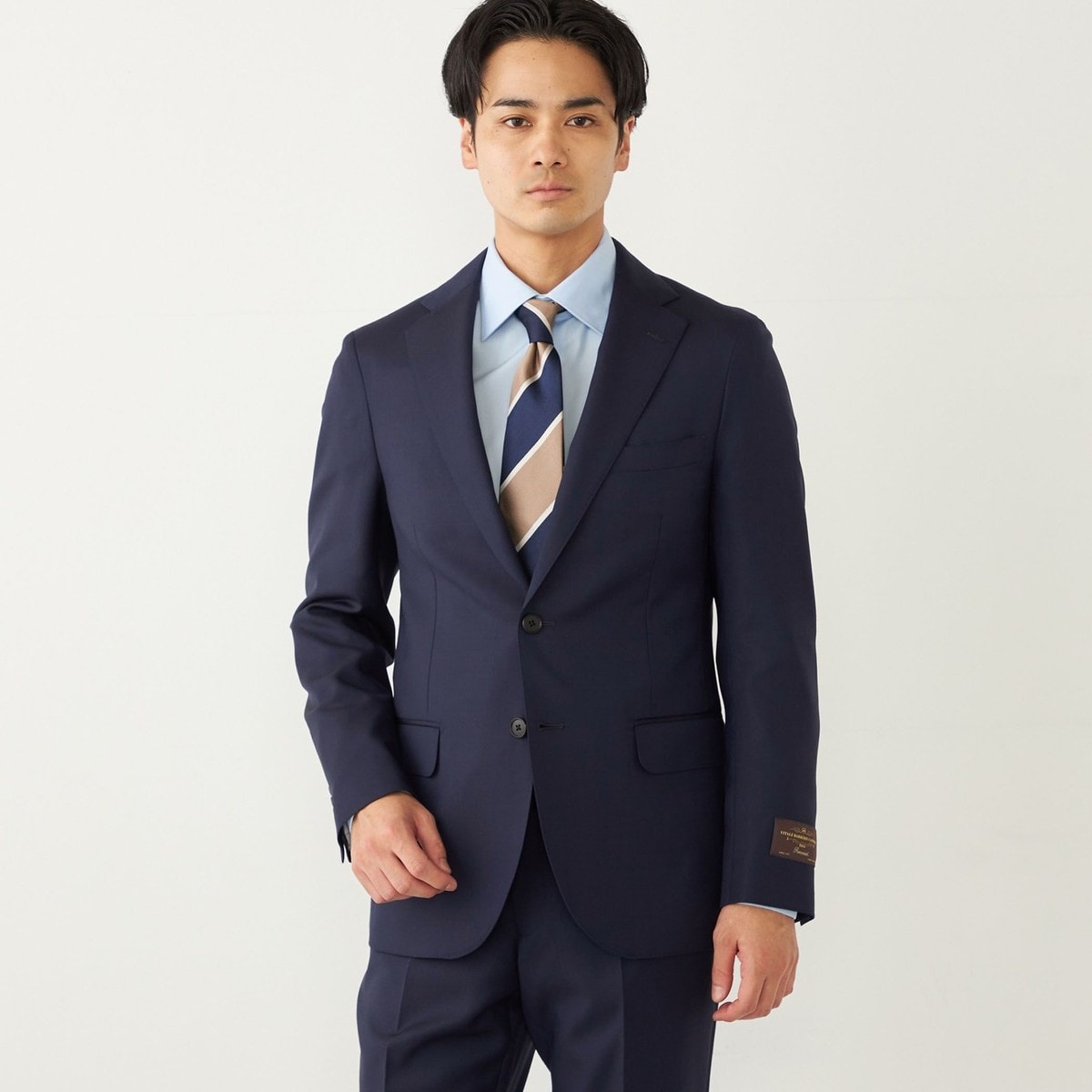 御幸毛織】Superio160 ウールカシミヤ スーツ（ネイビーストライプ