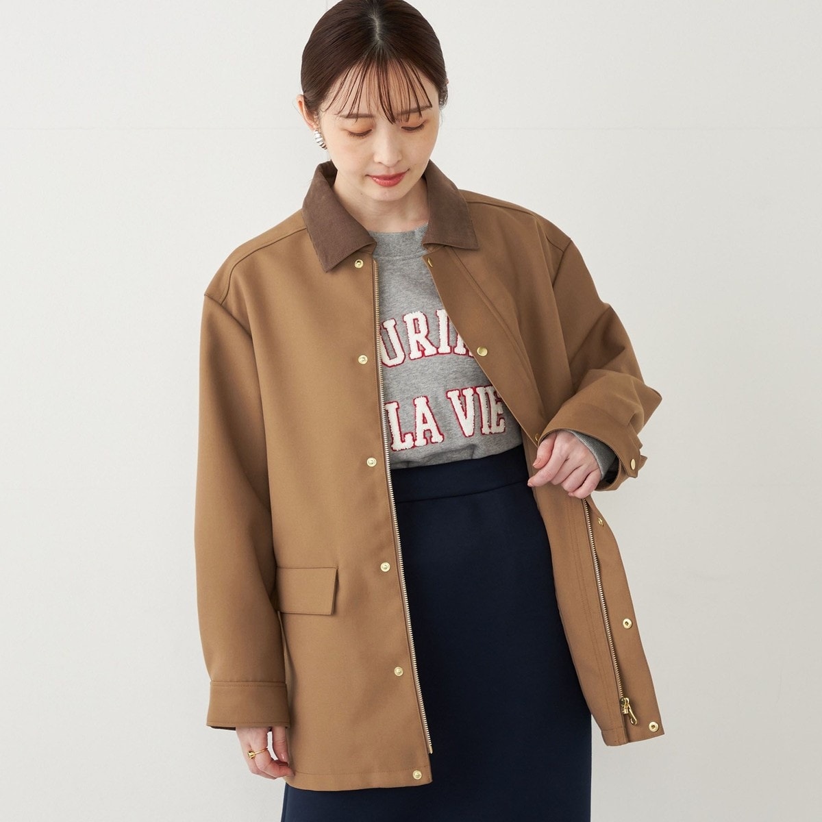 【美品】 シップス コーデュロイカラー ボンディング コート　ベージュ SHIPS Colors:コーデュロイカラー ボンディング ミドルレングス