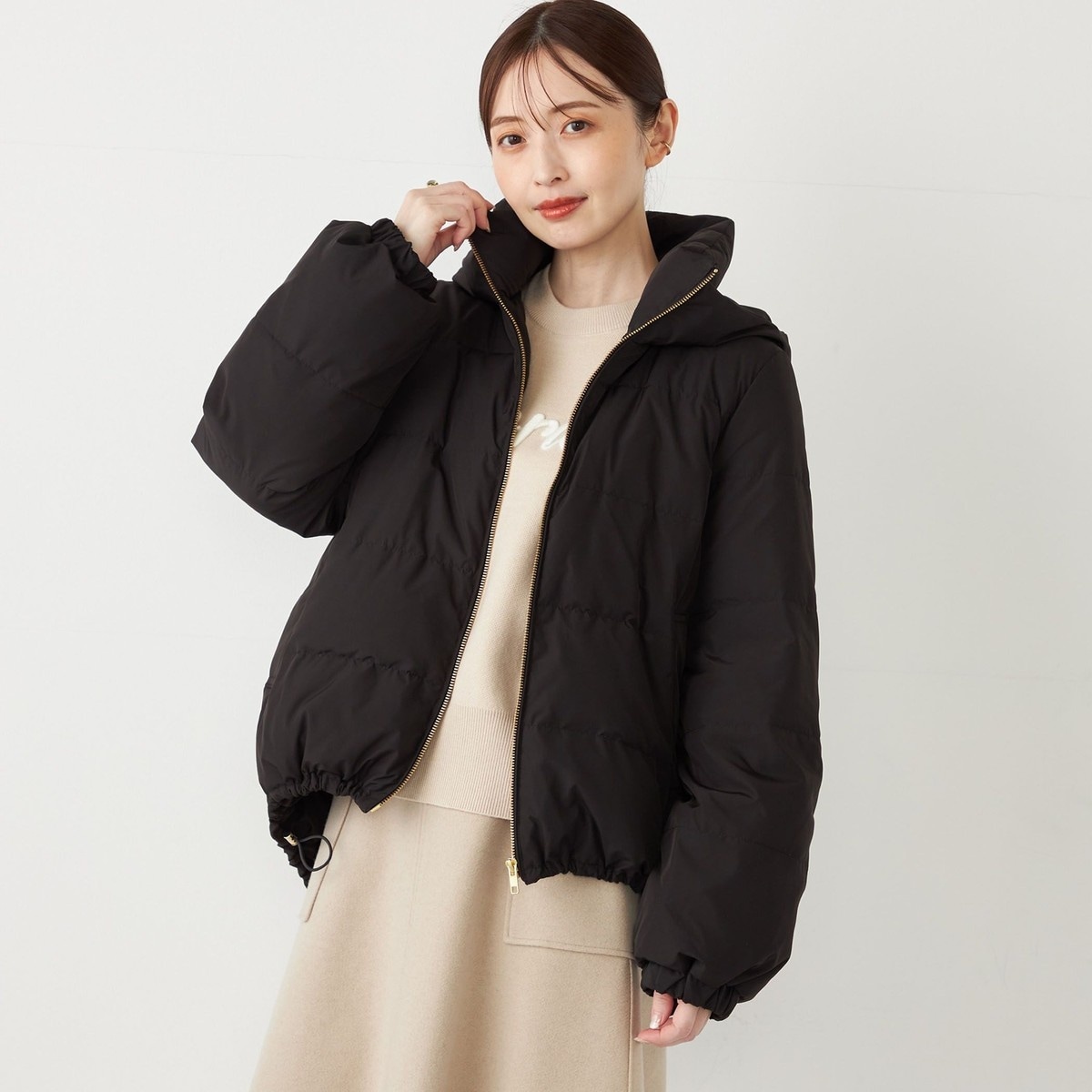 TAION:〈手洗い可能〉パイピング クルーネック ロング ダウン