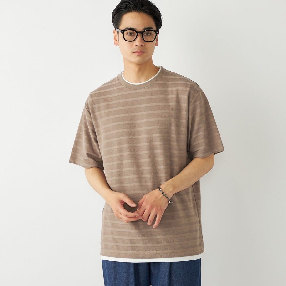 SHIPS Colors:フェイクレイヤード ボーダー Tシャツ