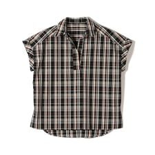 innowave:〈手洗い可能〉TC チェック スキッパー フレンチスリーブ ブラウス