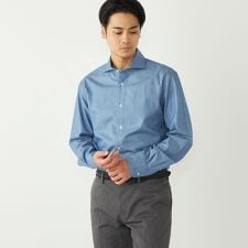SHIPS Colors:デニム ワイドカラー シャツ◇