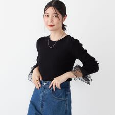 SHIPS Colors:〈手洗い可能〉チュール スリーブ リブ ニット◇