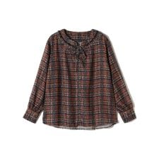 SHIPS Colors:〈手洗い可能〉カット ジャカード チェック ブラウス