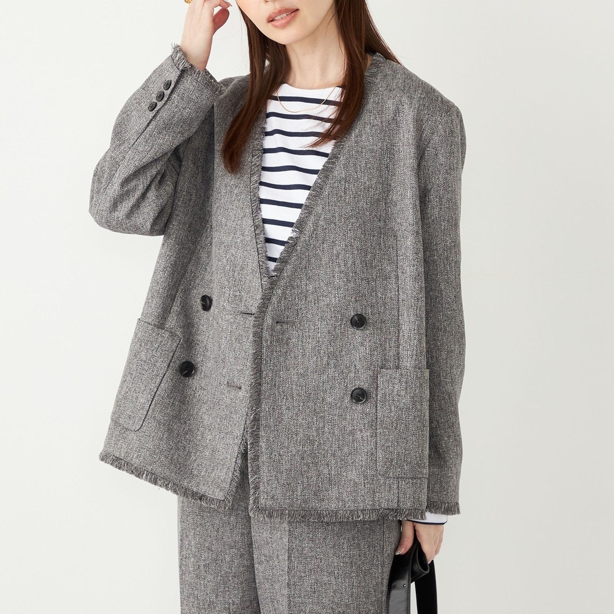 SHIPS WOMEN<新品未使用>カラミ ノーラペル 半袖 ジャケット 手洗い可能〉カラミ ノーラペル 半袖 ジャケット｜ SHIPS 公式サイト