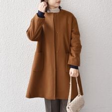 SHIPS Colors:SUPER100 ウール ノーカラー コート◇