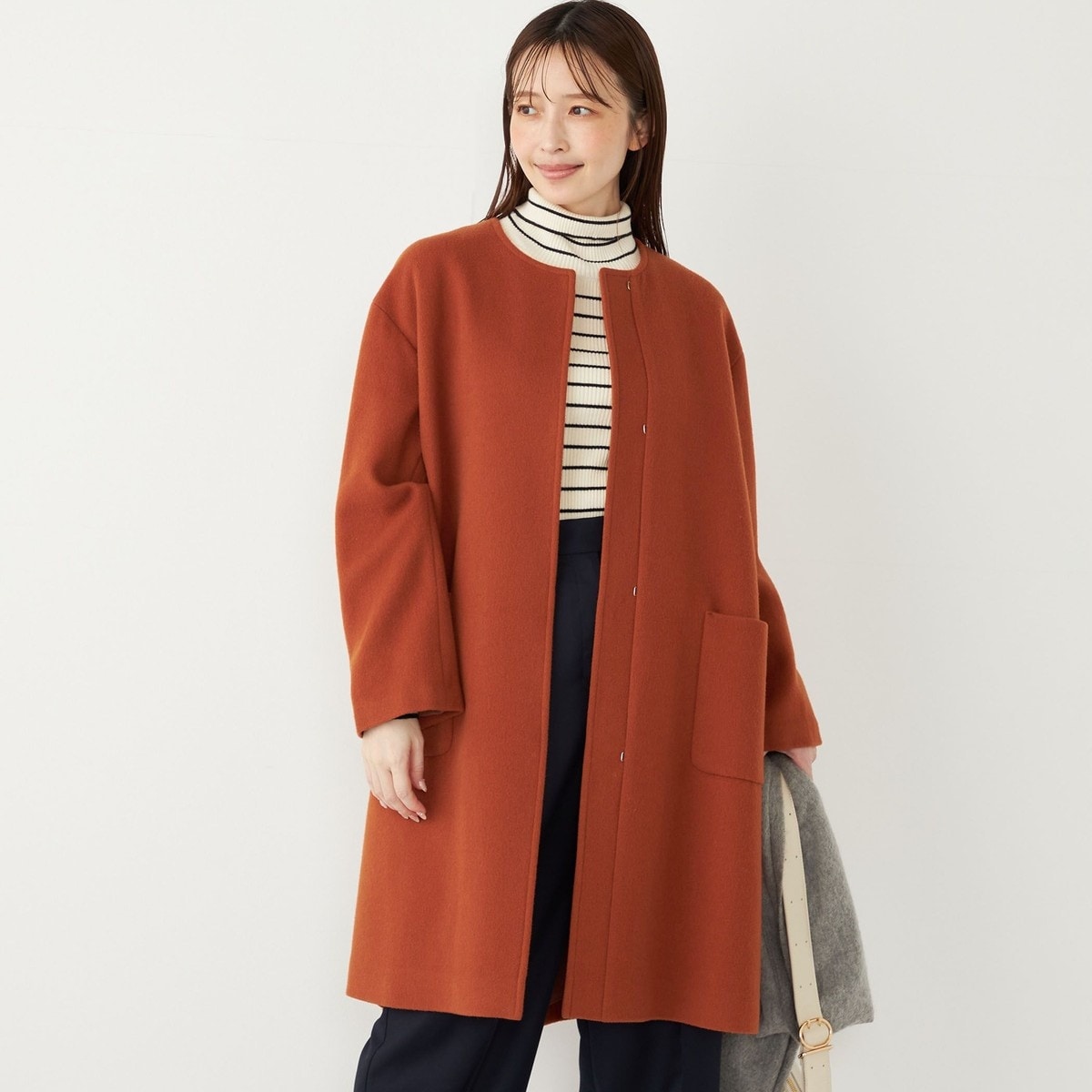 SHIPS シップス　super140 ウール　ノーカラーコート　ショートコート SUPER140ノーカラーショートコート | シップス(SHIPS