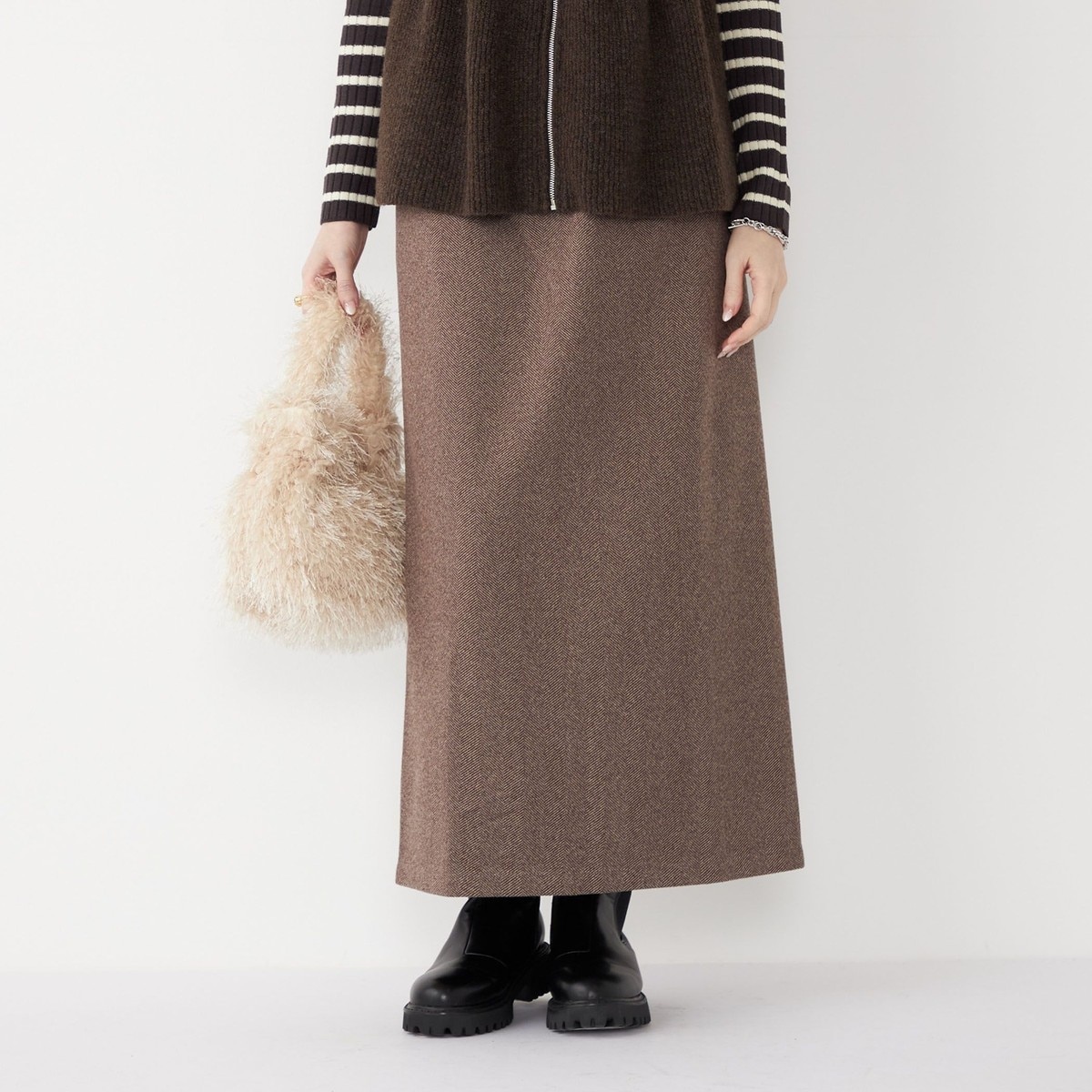 SHIPS Colors:〈手洗い可能〉ジャージー へリボーン / チェック タイトスカート