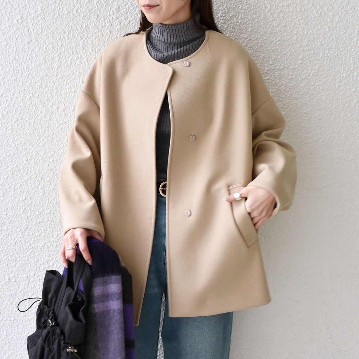 SHIPS any: SUPER100 ノーカラー ジップ ショートコート | シップス