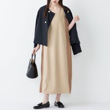 SHIPS Colors:〈手洗い可能〉プリーツ コンビ ジャンパー ワンピース