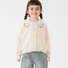 SHIPS Colors:80～130cm / 〈洗濯機可能〉フラワー 刺繍 カーディガン◇