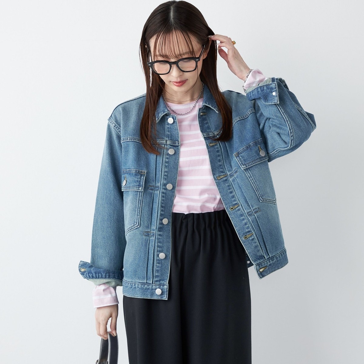 SHIPS any: ノーカラー デニム ブルゾン［SHIPS any DENIM