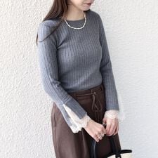 SHIPS Colors:〈手洗い可能〉レース カット オフ ワイド リブ ニット