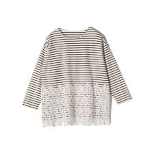 SHIPS Colors:〈手洗い可能〉ポンチ レース コンビ ボーダートップス