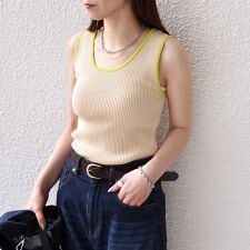 《予約》SHIPS Colors:〈手洗い可能〉配色 ニット リブ タンクトップ◆