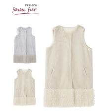 フェイクファーロングジレ ベスト レッキス風×ラム風 ポケット付き 