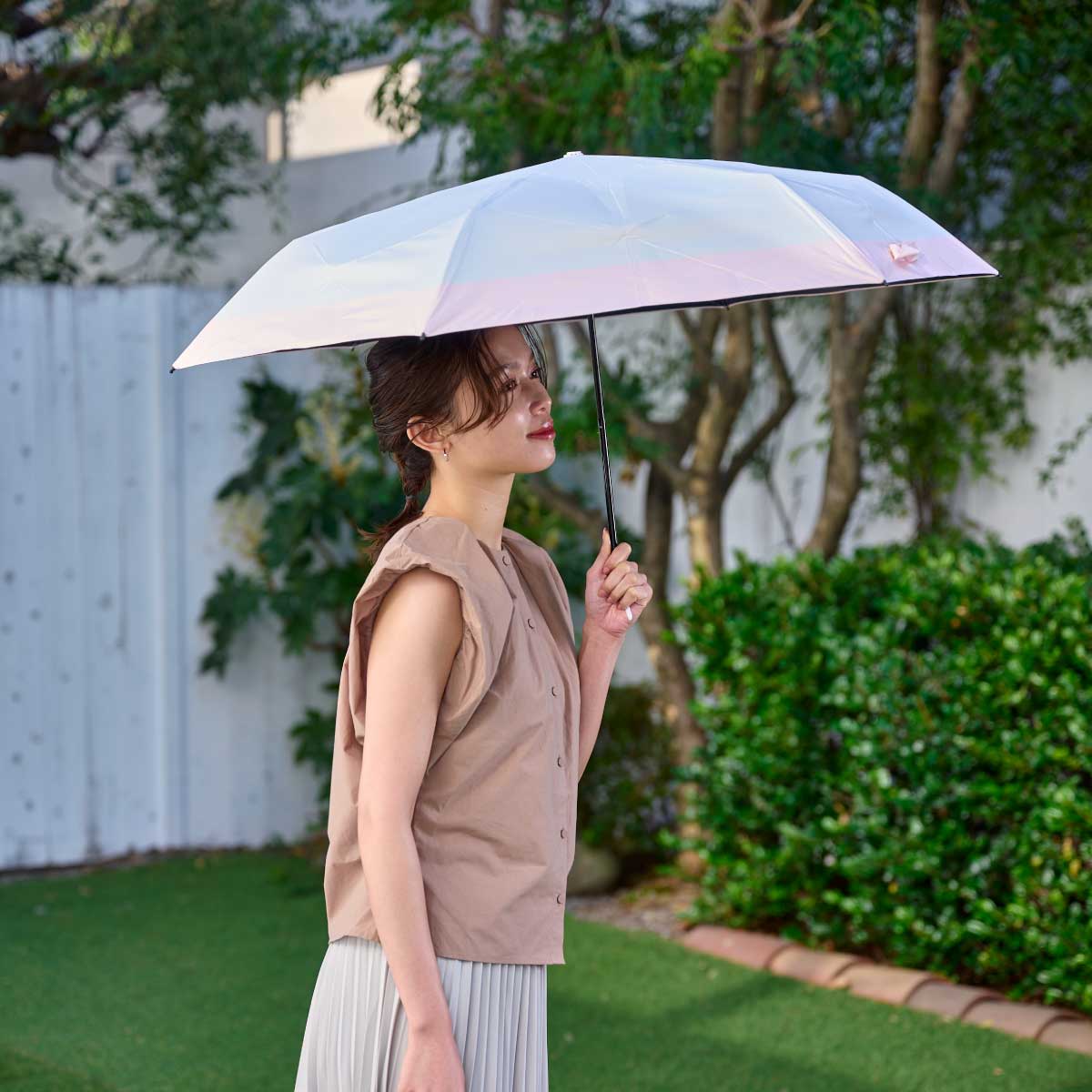 LANVIN ランバン　晴雨兼用折りたたみ傘 バイカラーローズ刺繍 簡単開閉】雨傘 折りたたみ傘 バイカラー 花柄 | ランバン オン