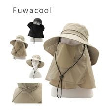 フワクール(Fuwacool)の【WEB限定 遮光率100％ 洗える】鉄壁たれ付きハット カバー付き 広つばリボン 日よけ 紫外線
