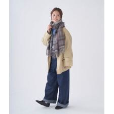 【洗える】スムースソフトストール 60×205cm リバーシブル チェック×チェック