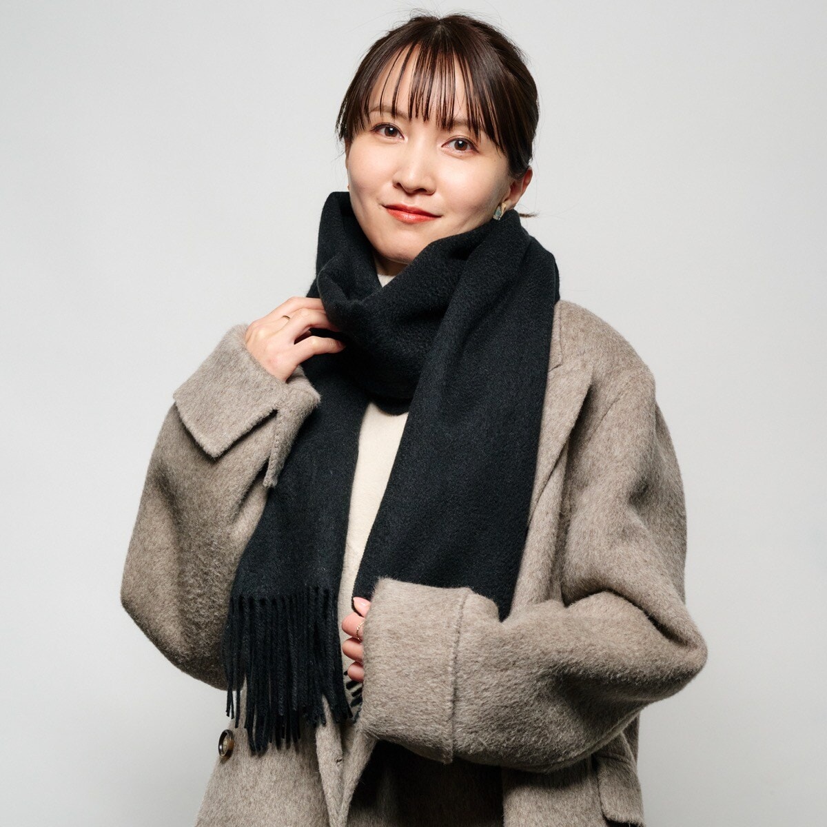 洗える】カシミヤ100%紡毛厚手ストール 50×190cm 無地 ロゴ | フルラ