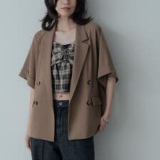 【セットアップ対応】イージーダブルブレスト半袖ジャケット