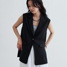 【セットアップ対応】リネンライクジレジャケット【カセット服通勤・オフィス】