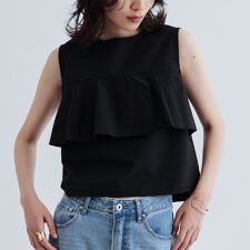 【セットアップ可能】ストライプサッカーフリルブラウス【洗えるカセット服夏服】