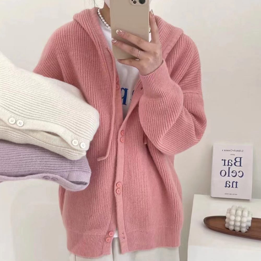 フード付きカーディガン