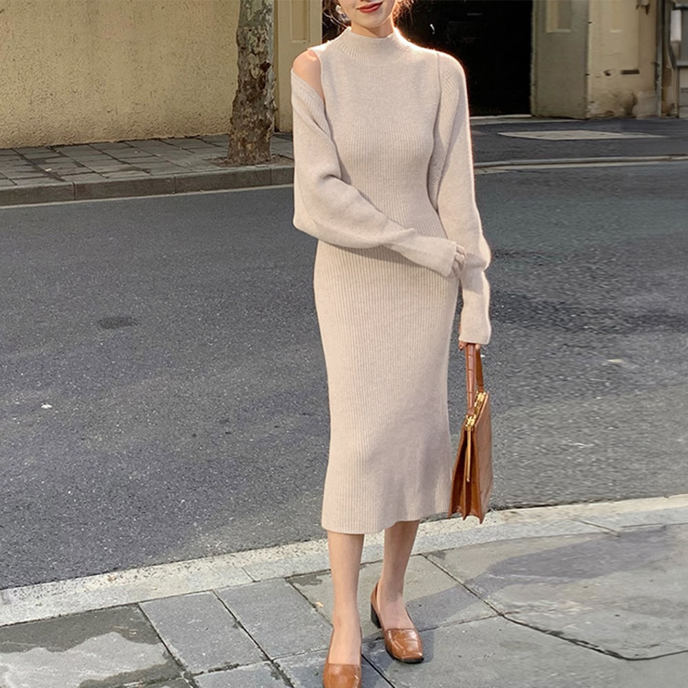 ストレッチ/前開きワンピース】平二重 ジャケット+ワンピース | 自由区