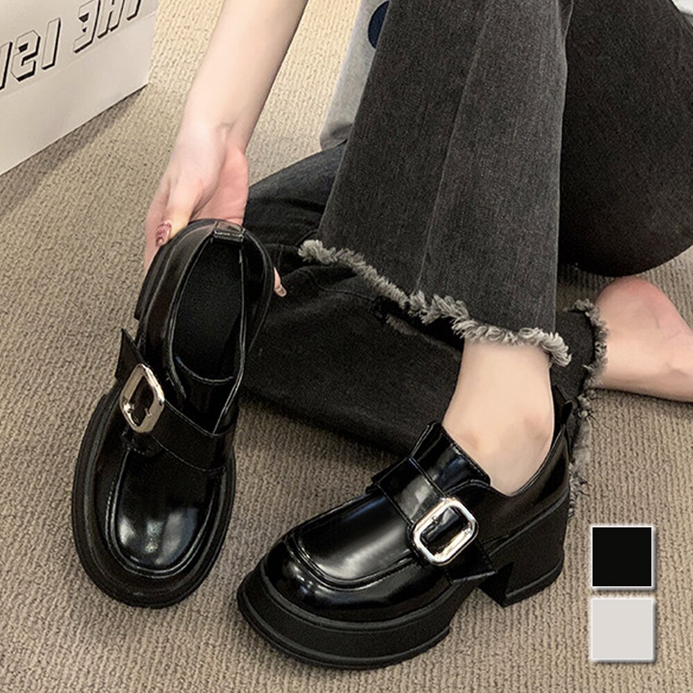 軽量厚底 スクエアトゥ バックル ローファー | Shoes in Closet