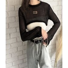 メッシュ編みクロップドニット