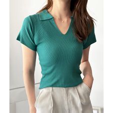 スキッパー半袖ポロニット