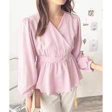 カシュクール風リボンフレアブラウス