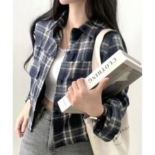 クロップド丈チェックシャツ