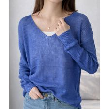 ルーズ透かし編みVネックニット