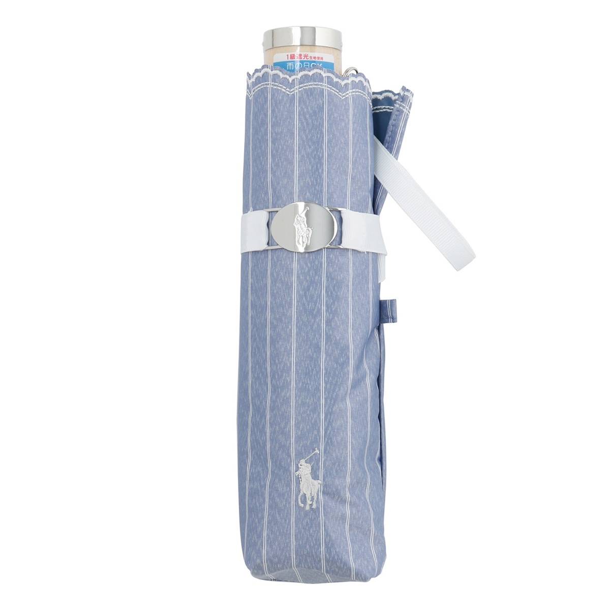 一級遮光 晴雨兼用 折りたたみ傘 ストライプスカラ刺繍 遮熱 UV 軽量