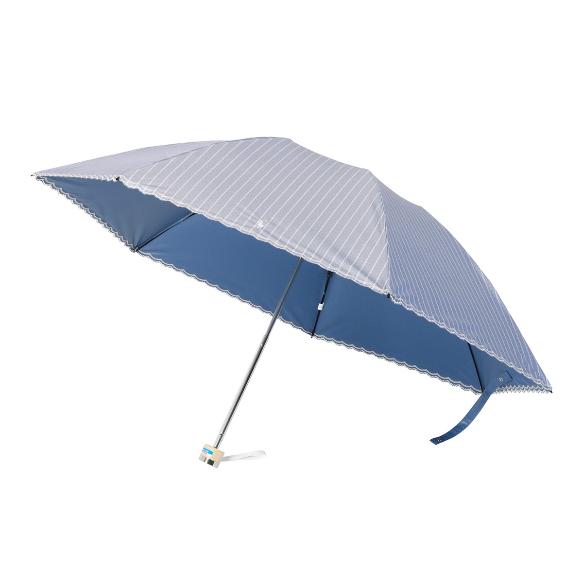 一級遮光 晴雨兼用 折りたたみ傘 ストライプスカラ刺繍 遮熱 UV 軽量