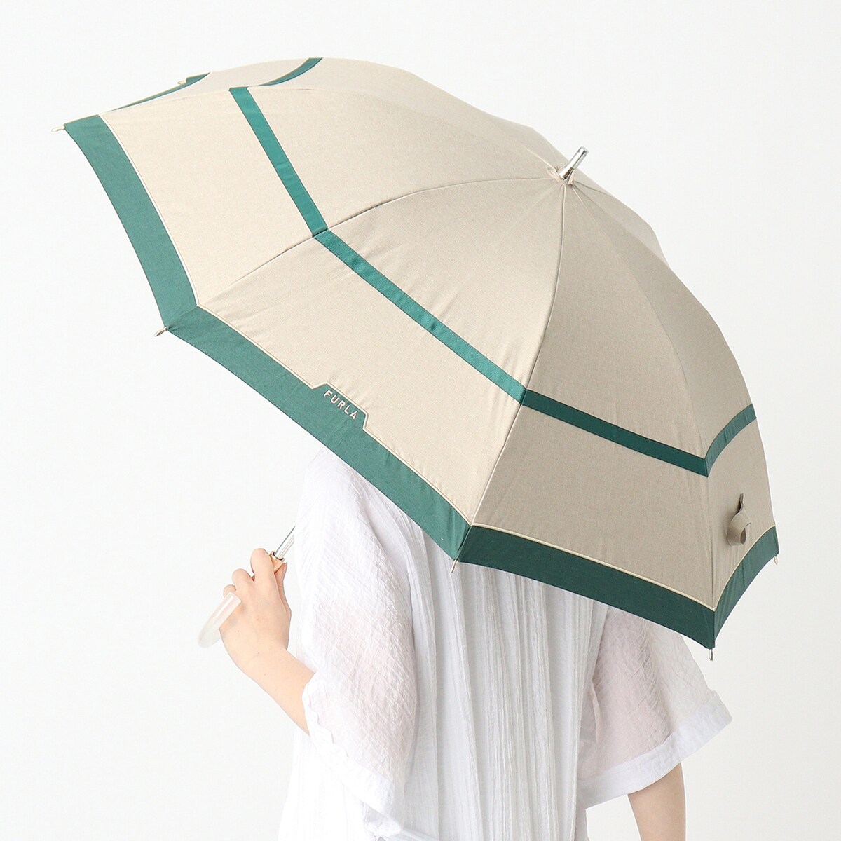 フルラ 晴雨兼用 日傘FURLA 1級遮光 晴雨兼用 長傘 パラソル バイカラー 晴雨兼用日傘 長傘 バイカラー 切り継ぎグログラン 1級遮光 遮熱