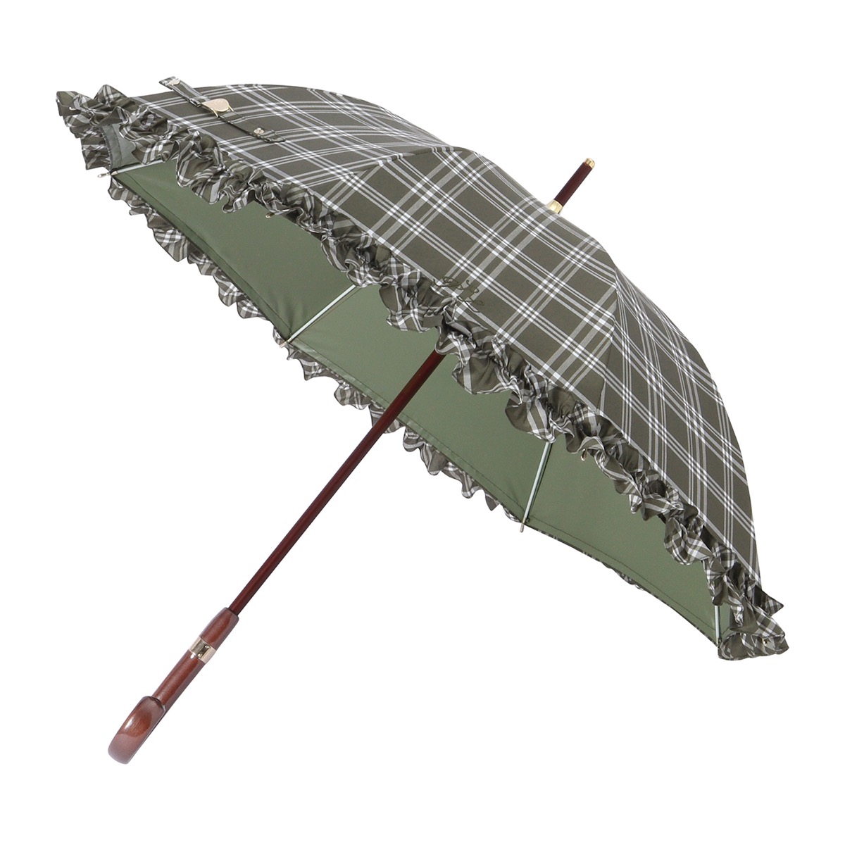 一級遮光 晴雨兼用 長傘 チェックフリル 遮熱 UV | ポロ ラルフ 