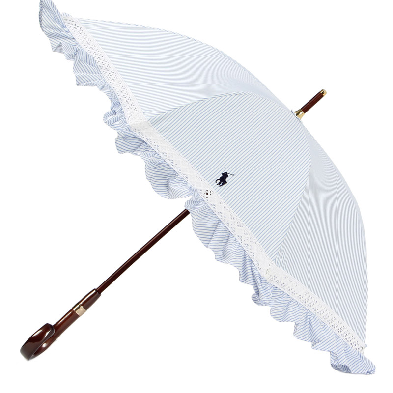 一級遮光 晴雨兼用 長傘 ストライプフリル 遮熱 UV | ポロ ラルフ