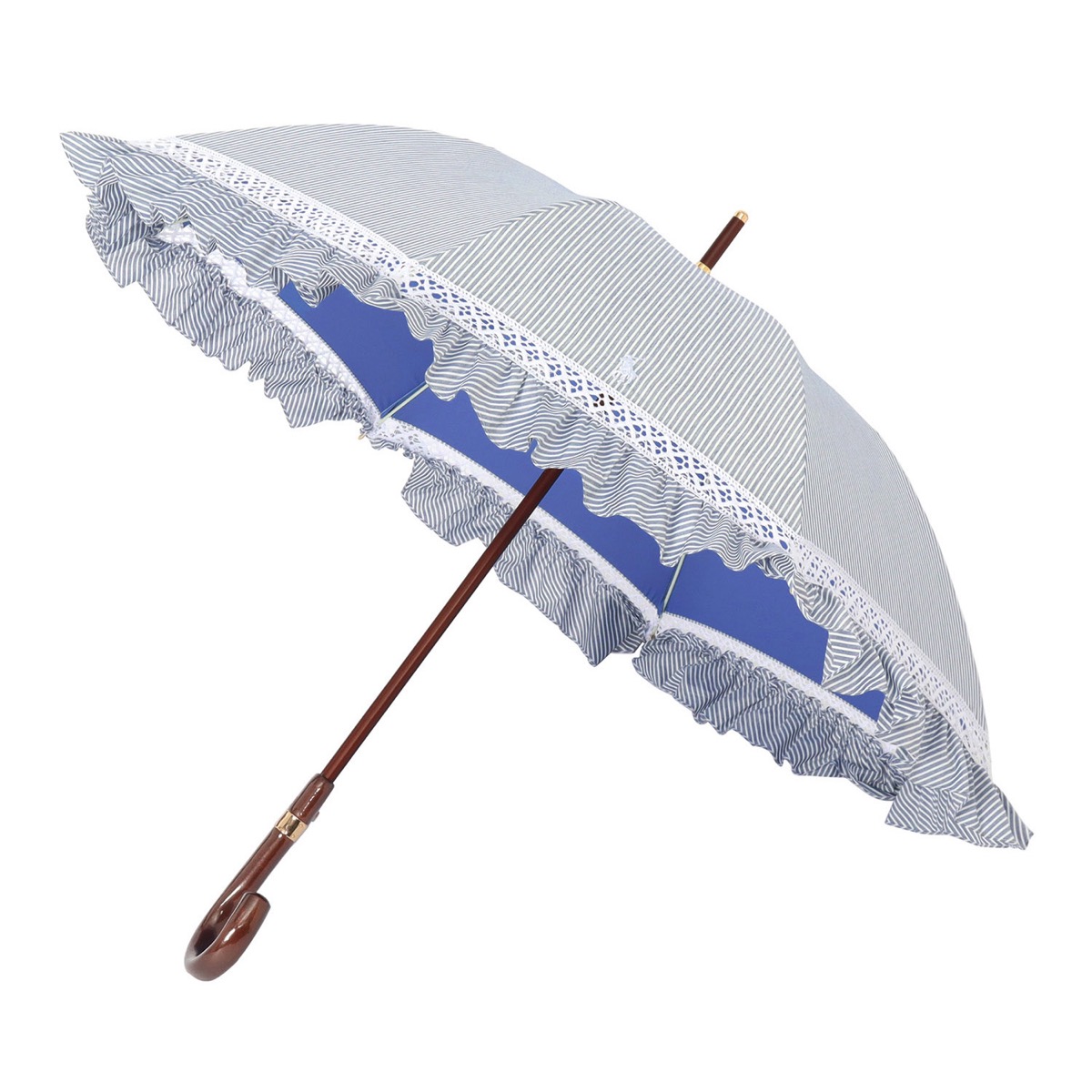 新品】ポロラルフローレン フリルストライプ 折り畳み傘 ブルー 55cm 