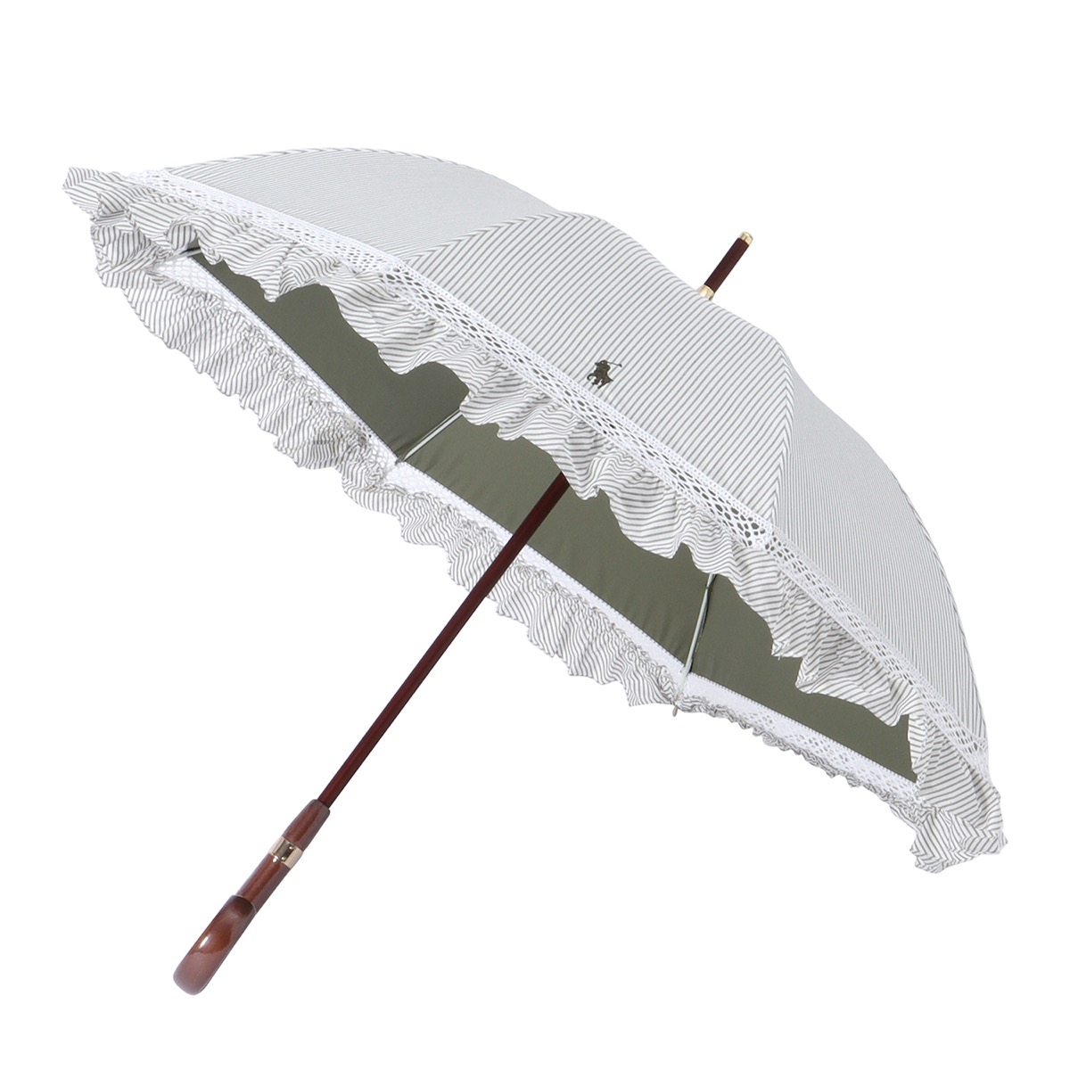 一級遮光 晴雨兼用 長傘 ストライプフリル 遮熱 UV | ポロ ラルフ 