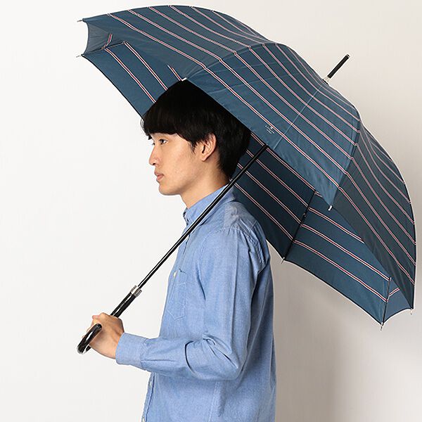 雨傘（ジャンプ傘）【耐風／グラス骨】ツイルボーダープリント（メンズ