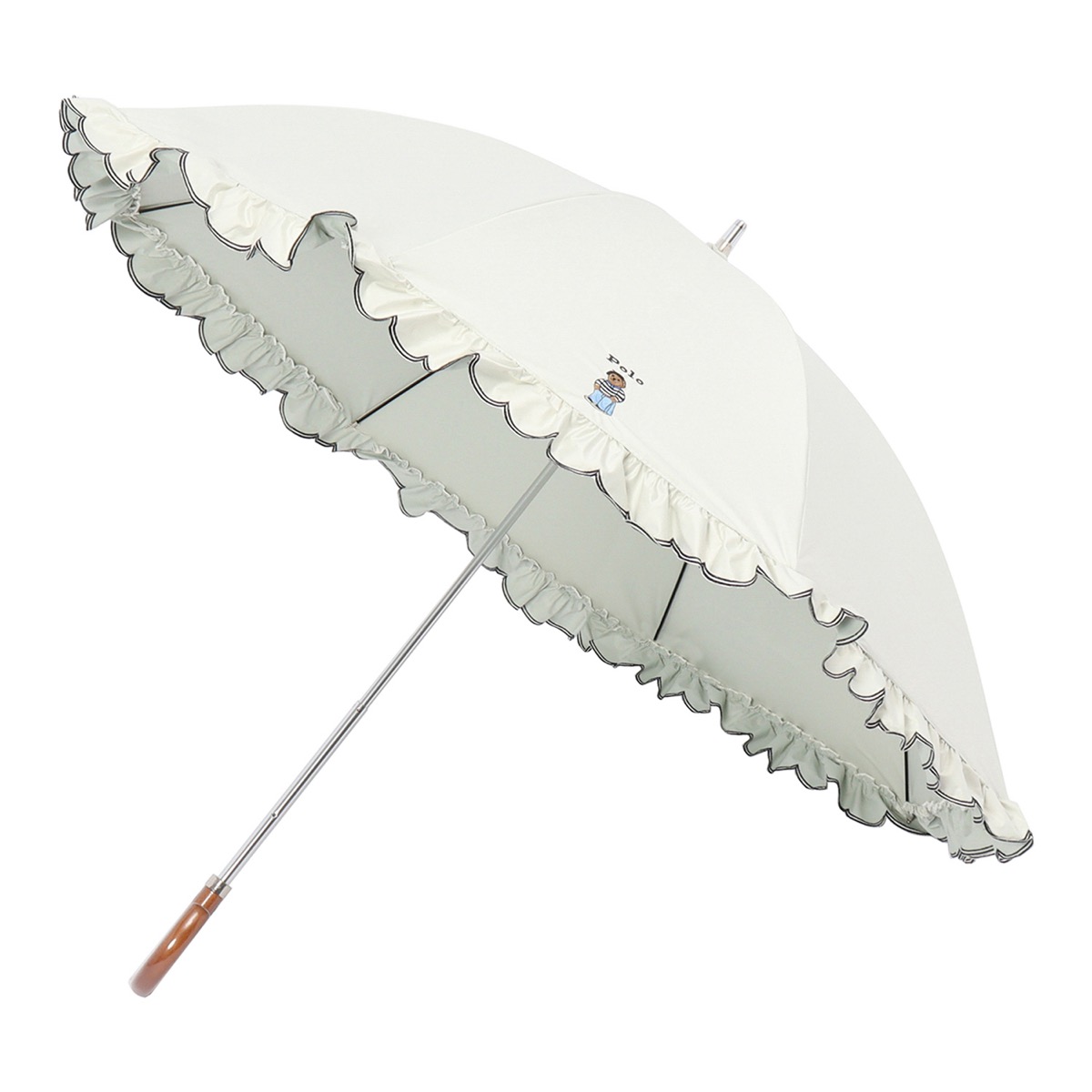 WEB限定】晴雨兼用 長傘 ワンポイントベア刺繍 フリル 日傘 一級遮光