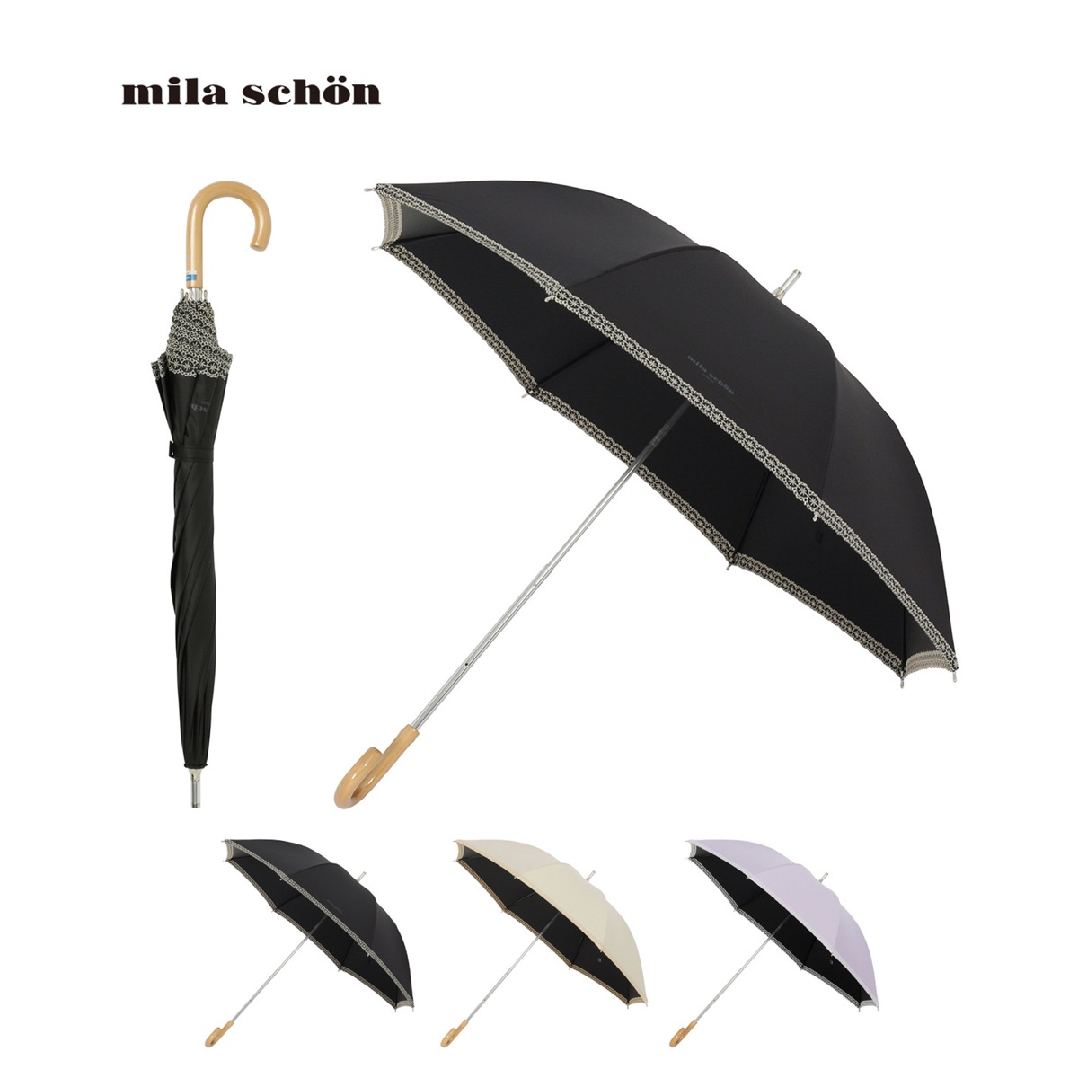 晴雨兼用日傘 長傘 幾何花刺繍 遮光／遮熱／UV | ミラ・ショーン(mila