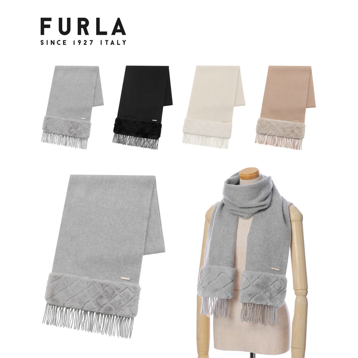 WEB限定】ウール100%エコファーマフラー／30cm幅 | フルラ(FURLA