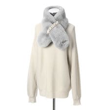 ベルト付きフェイクファーマフラー 13×98cm ロゴプレート付き